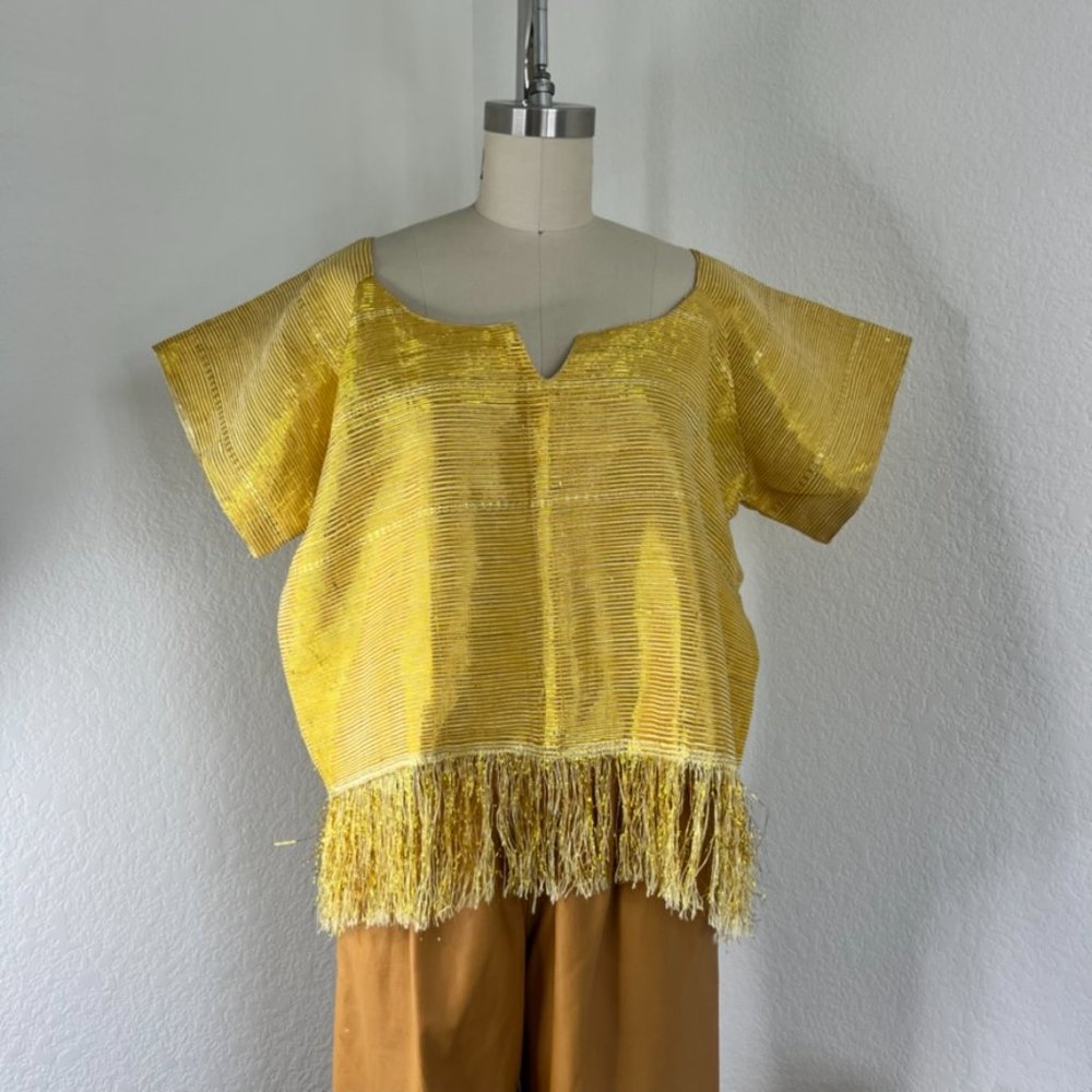 Gold Metallic Fringe Scoop Top